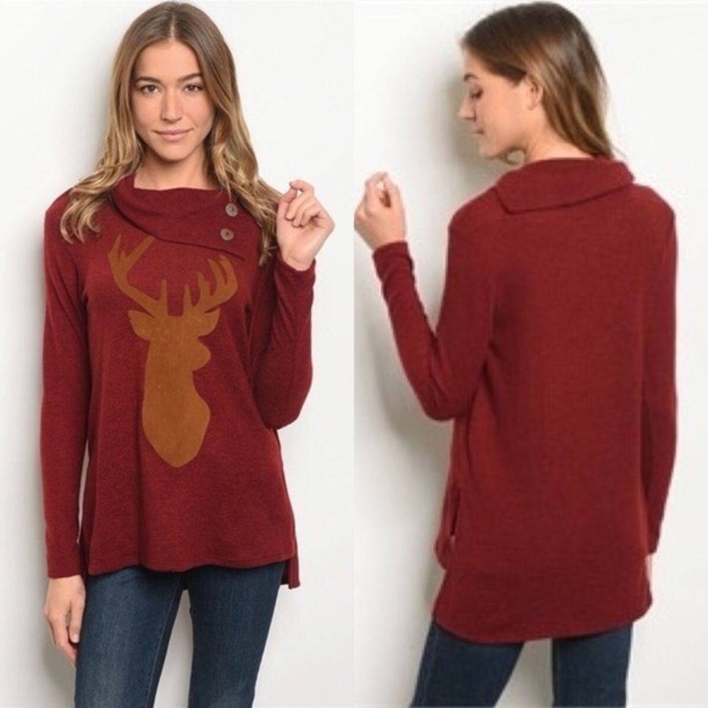 🆕just in cowl neck top with reindeer